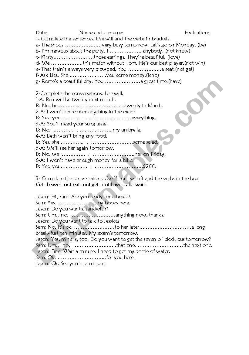 will- won`t worksheet